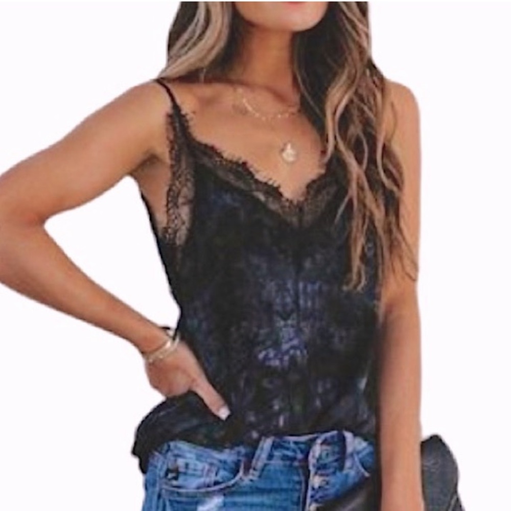 VICI - Swing Into Spring Tie Dye Lace Cami Tank - Smoky Black